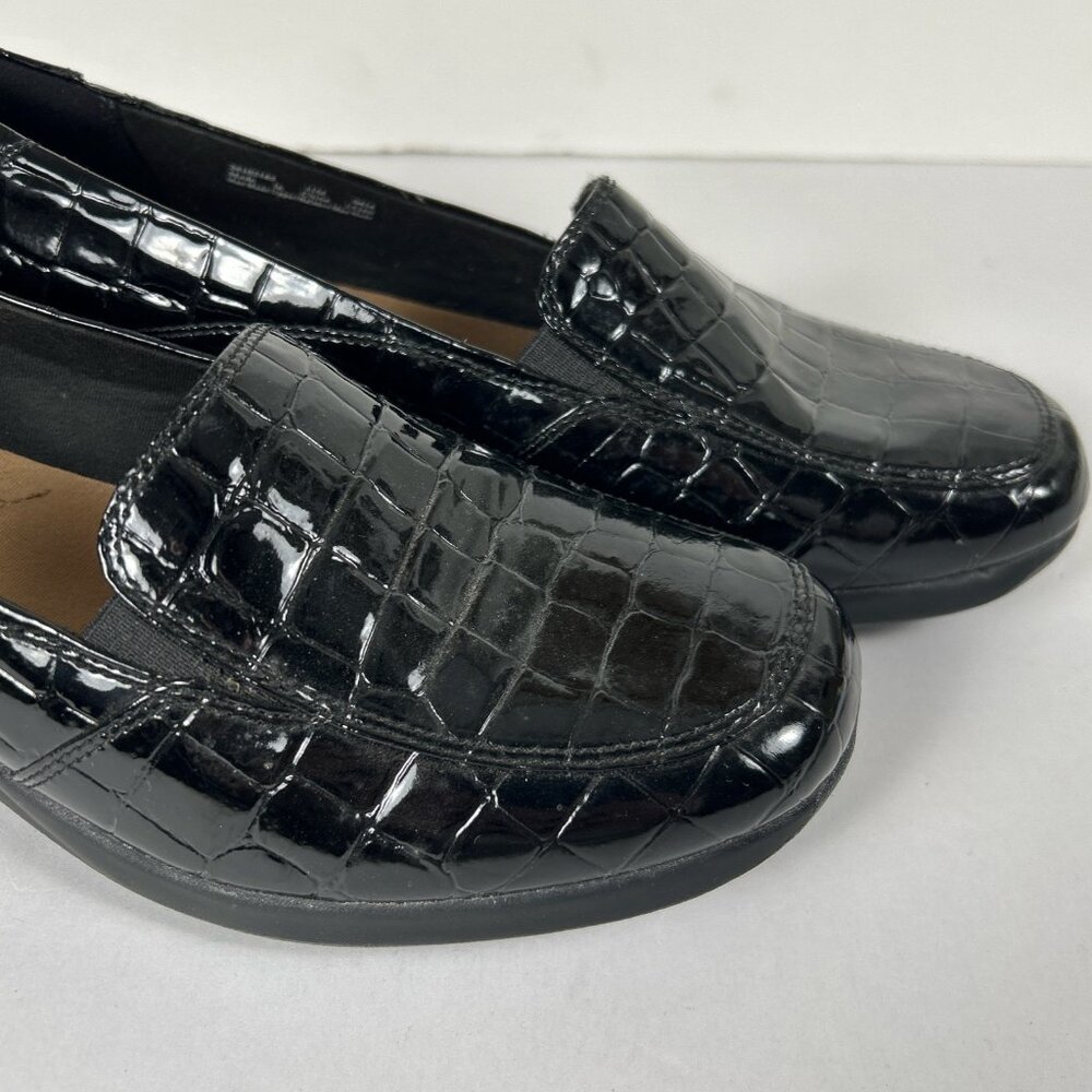 Clarks Gael Bobtail Loafers Black Croc Patent Comfort Slip-On Size 11 - Picture 7 of 13